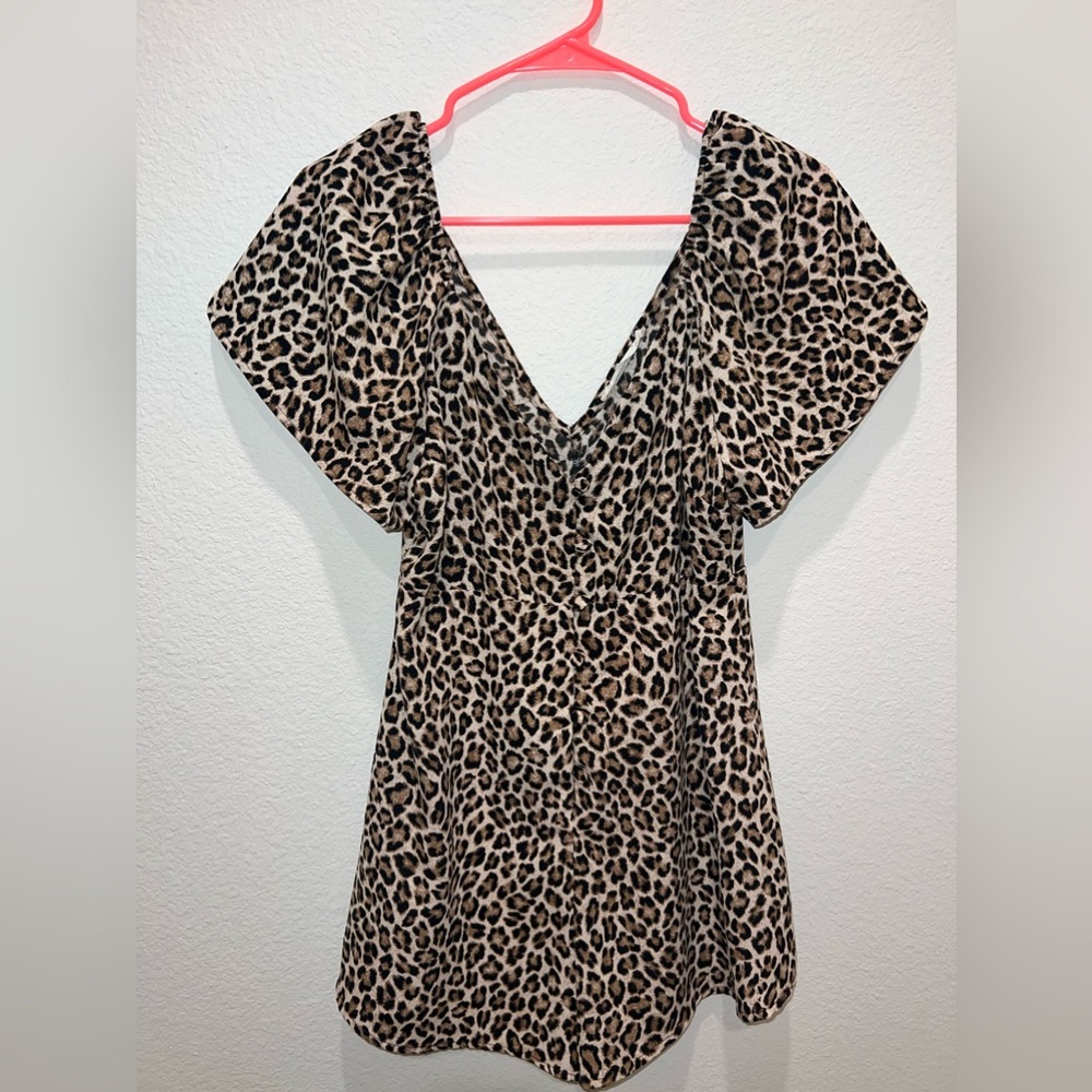 Audrey 3+1 Leopard button down romper, on or off the shoulder